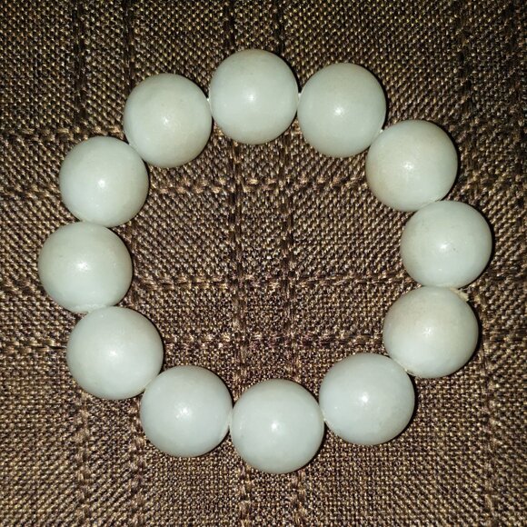 Rare Vintage Natural White Nephrite Jade Bead Bracelet – 20mm Beads, 107.12g - Picture 7 of 12